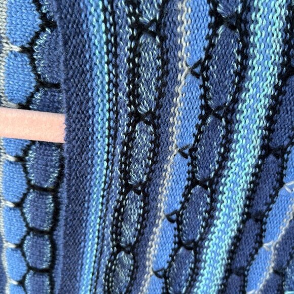 J Jill Womens 3D Knit Longline Open Cardigan Size M Blue Striped 80s Grannycore - Picture 4 of 9